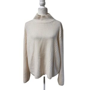 C by Bloomingdales  Cashmere   mockneck‎ oatmeal flare button sleeves XL sweater
